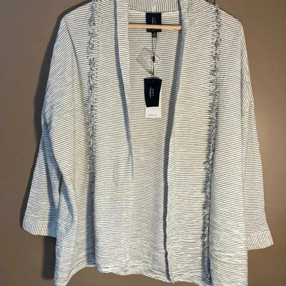 NWT Bobeau collection cotton striped  pearls blazer